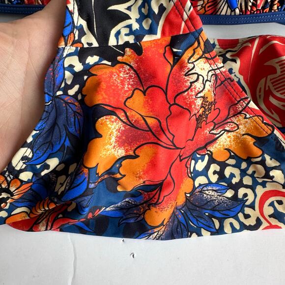Ulla Popken Mixed Print Ruffle Lace-Up Front Lined Bikini Set - Picture 6 of 9